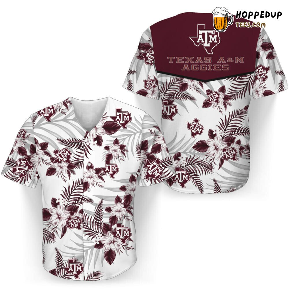 NCAA Texas A&M Aggies Maroon Flowers White Baseball Jersey Unisex Shirt