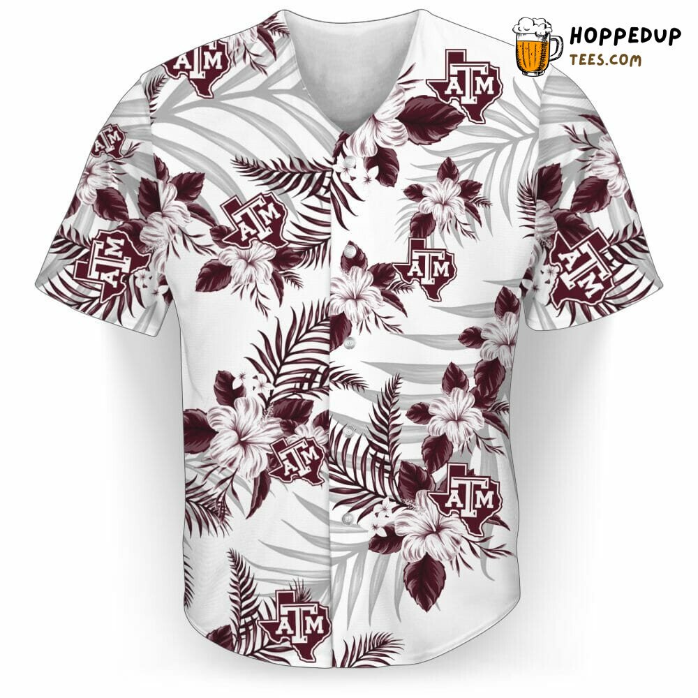 NCAA Texas A&M Aggies Maroon Flowers White Baseball Jersey Unisex Shirt