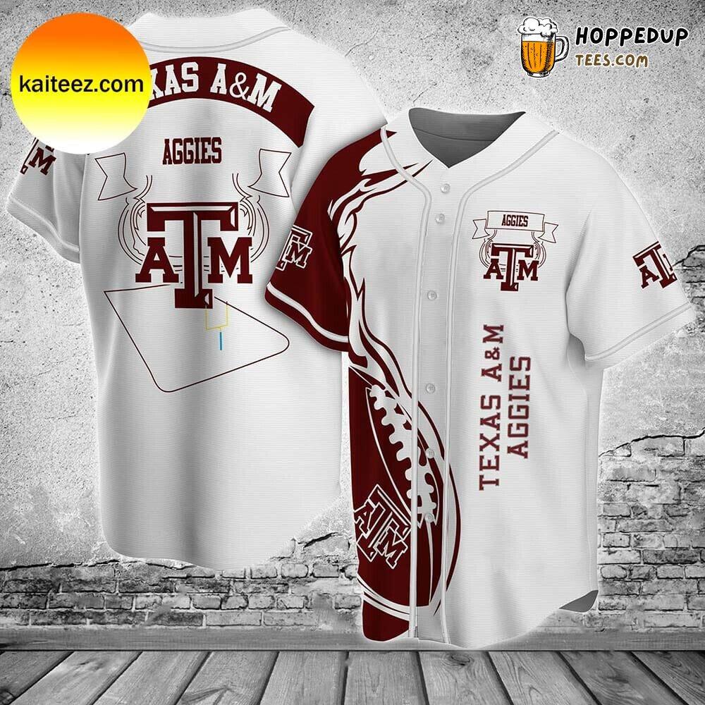 NCAA Texas A&M Aggies White Maroon Baseball Jersey Unisex Shirt