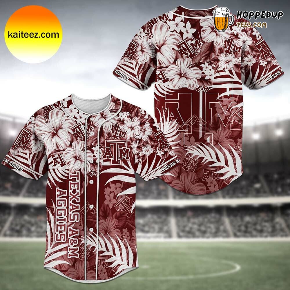 NCAA Texas A&M Aggies White Maroon Flowers Baseball Jersey Unisex Shirt