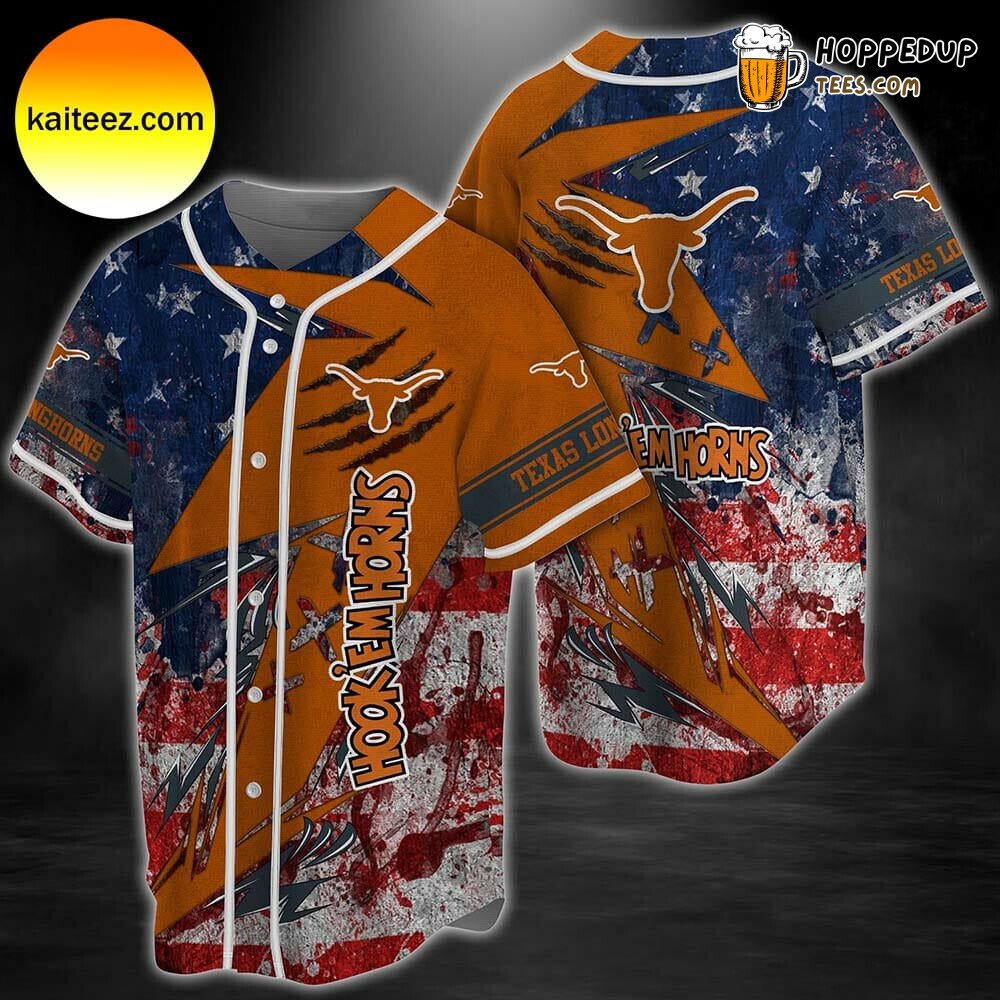 NCAA Texas Longhorns American Flag Baseball Jersey Unisex Shirt