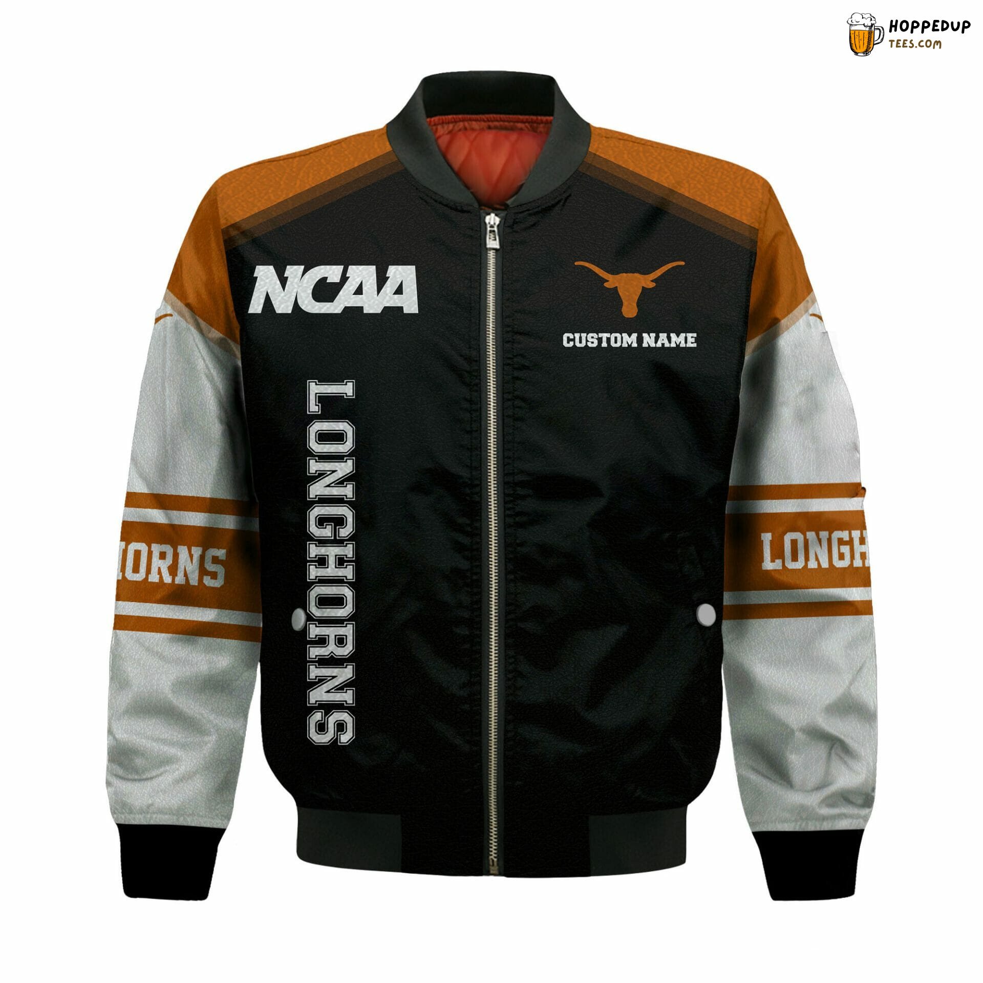 NCAA Texas Longhorns Custom Name Black Bomber Jacket