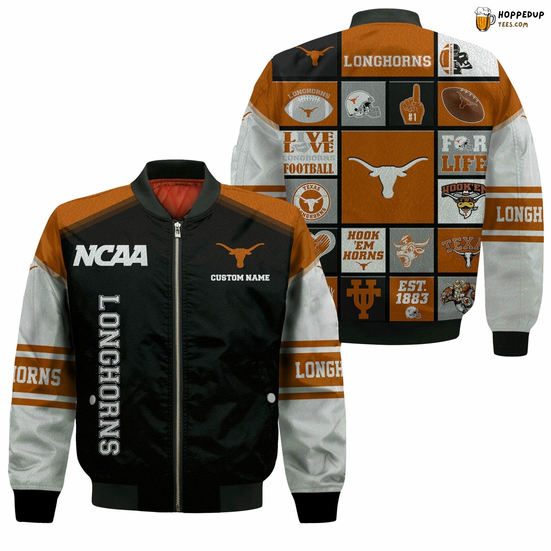 NCAA Texas Longhorns Custom Name Black Bomber Jacket