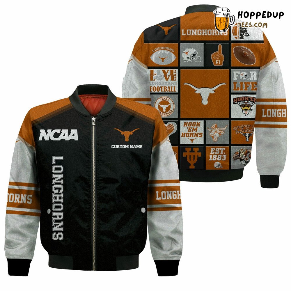 NCAA Texas Longhorns Custom Name Black Bomber Jacket