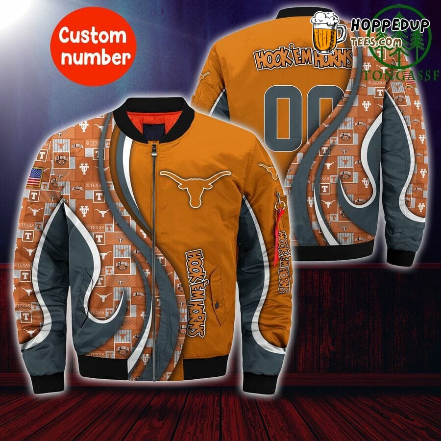 NCAA Texas Longhorns Custom Number Orange Bomber Jacket
