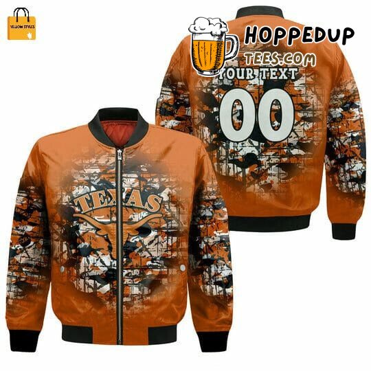 NCAA Texas Longhorns Custom Text Number Orange Bomber Jacket