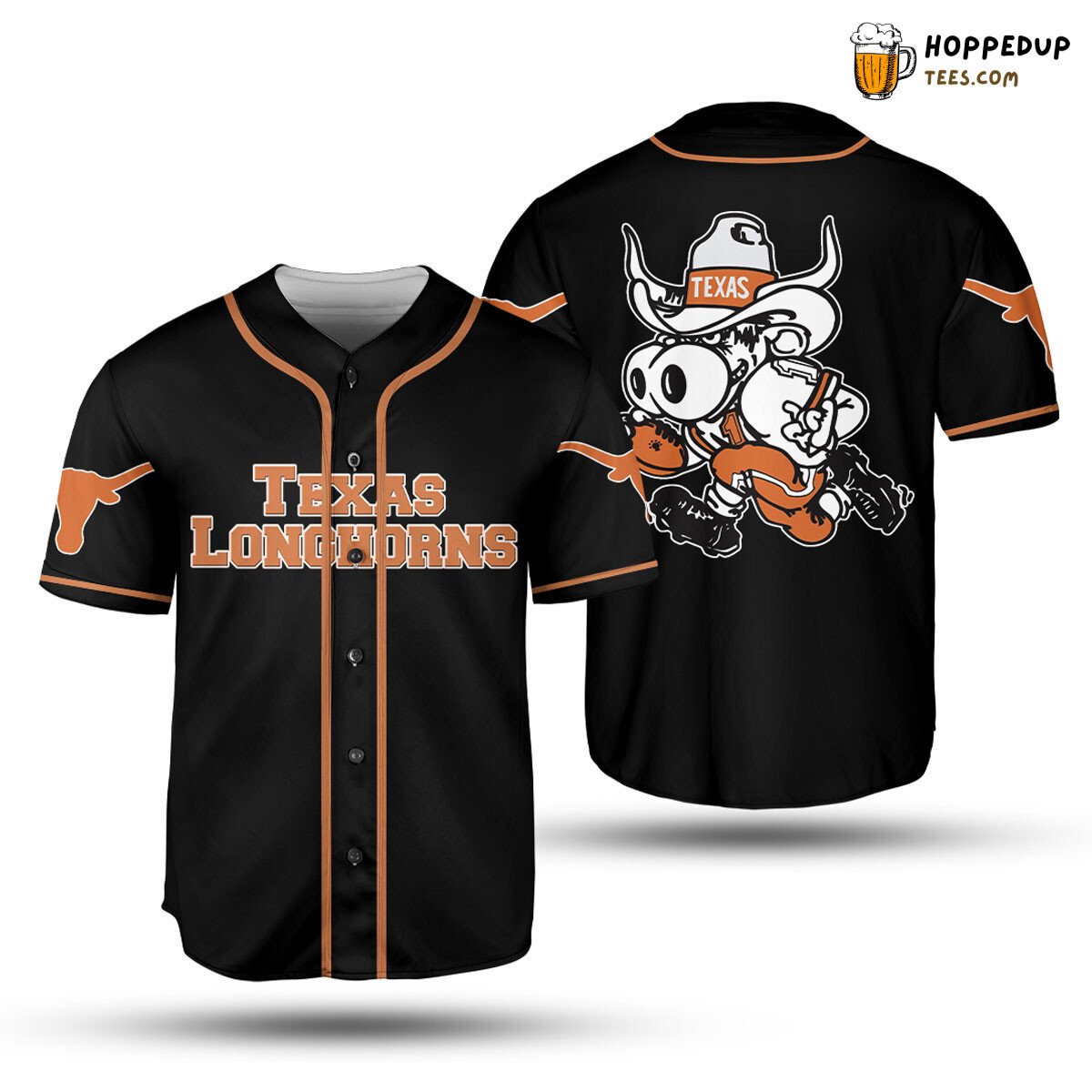 NCAA Texas Longhorns Mascot Black Baseball Jersey Unisex Shirt