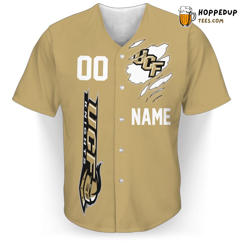 NCAA UCF Knights Custom Name Number Gold Baseball Jersey Unisex Shirt NCAA UCF Knights Custom Name Number Gold Baseball Jersey Unisex Shirt
