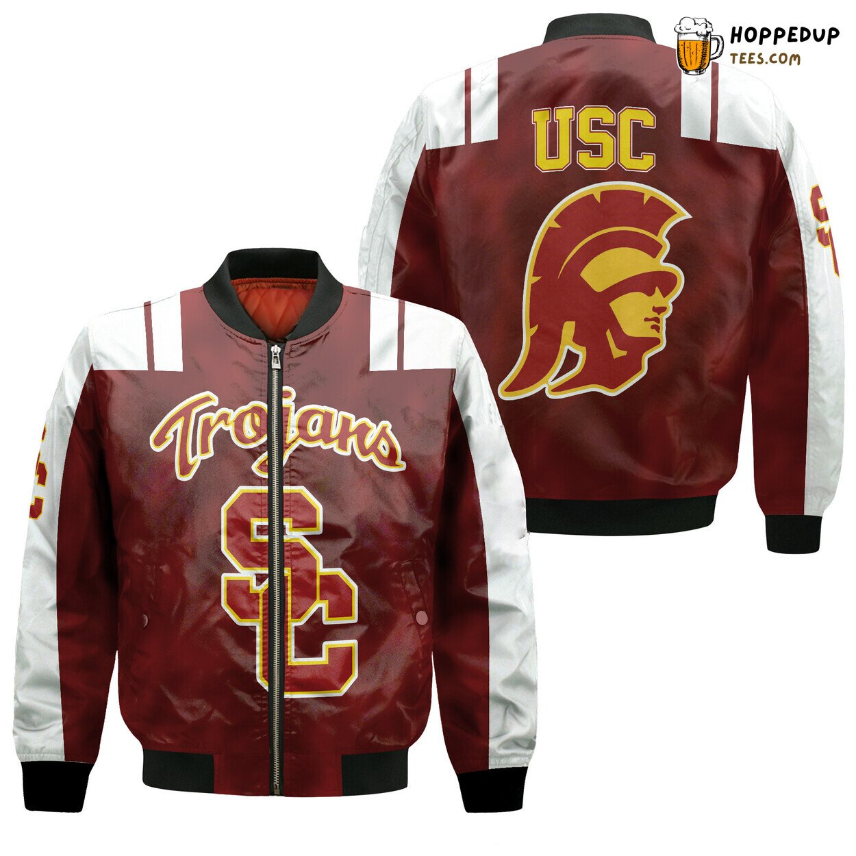 NCAA USC Trojans Bomber Jacket in Cardinal and White Classic Design