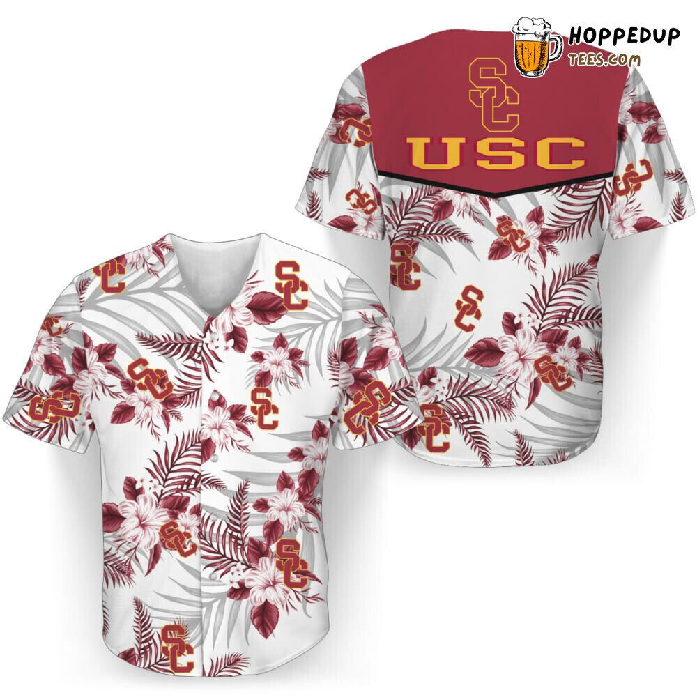 NCAA USC Trojans Cardinal Flowers White Baseball Jersey Unisex Shirt NCAA USC Trojans Cardinal Flowers White Baseball Jersey Unisex Shirt