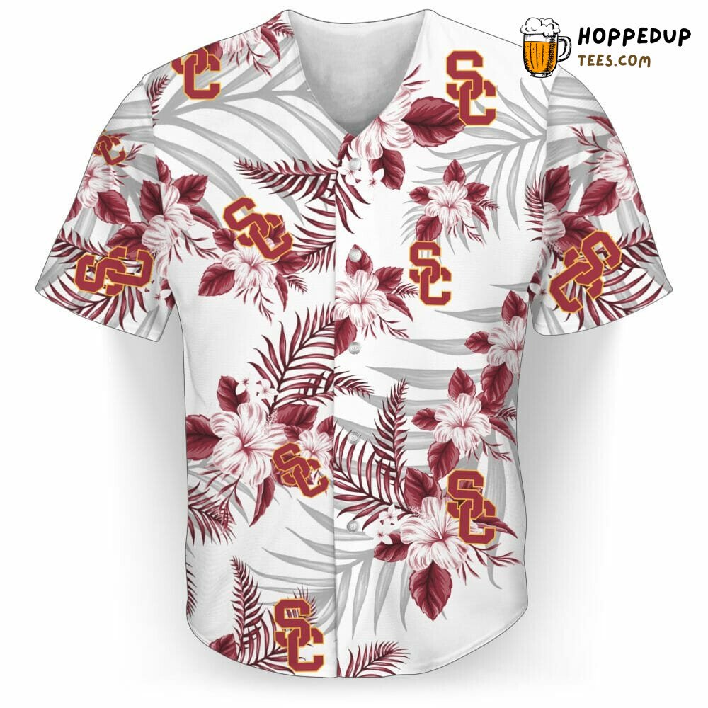 NCAA USC Trojans Cardinal Flowers White Baseball Jersey Unisex Shirt