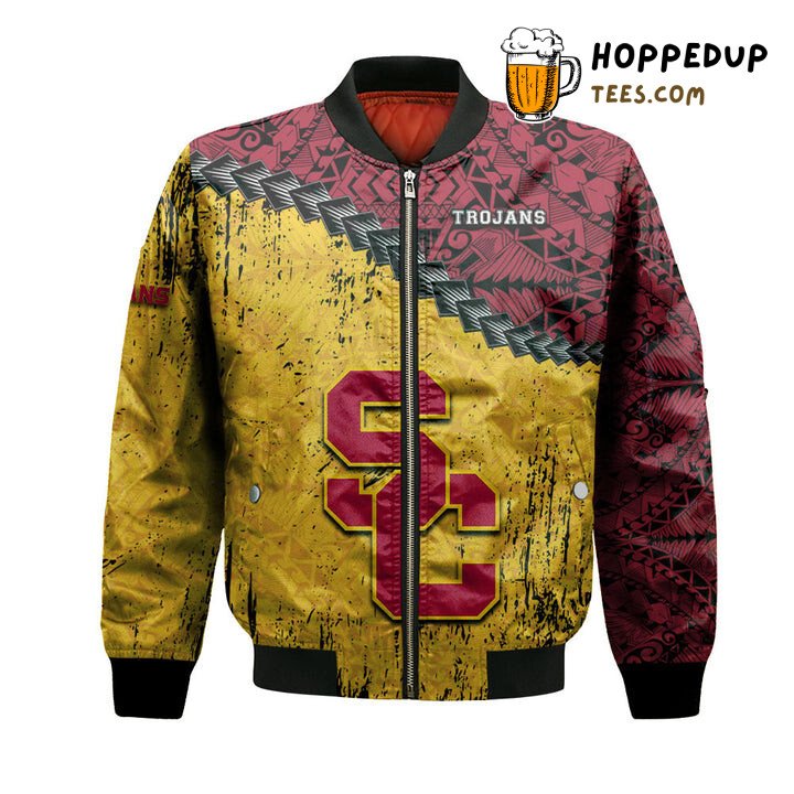 NCAA USC Trojans Cardinal Gold Durable Stylish Bomber Jacket Apparel