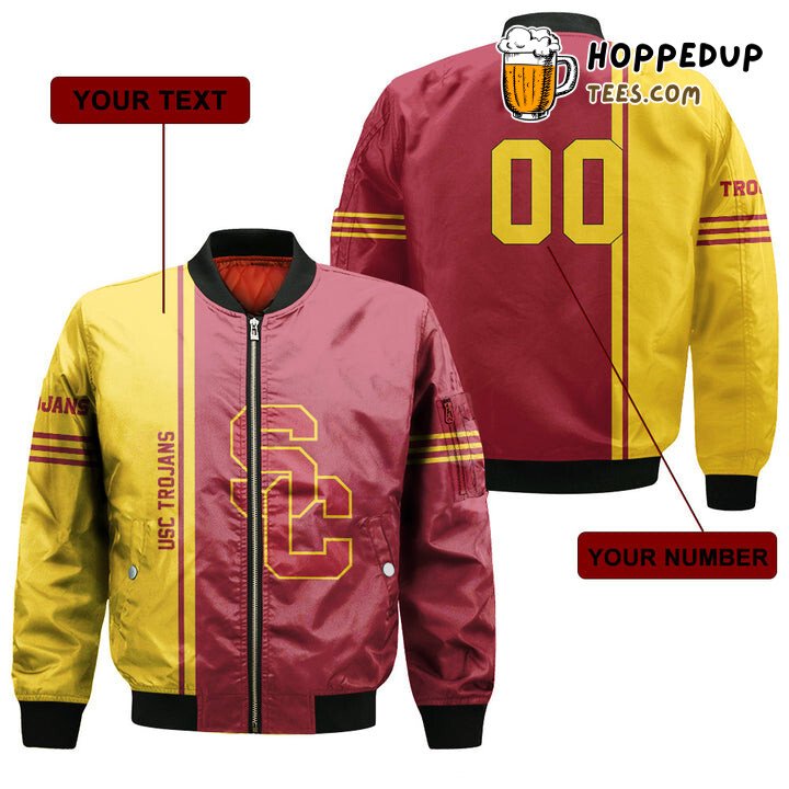 NCAA USC Trojans Custom Name Number Cardinal Gold Bomber Jacket NCAA USC Trojans Custom Name Number Cardinal Gold Bomber Jacket