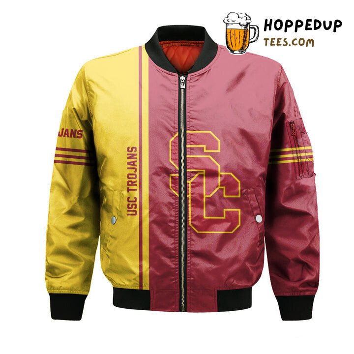 NCAA USC Trojans Custom Name Number Cardinal Gold Bomber Jacket