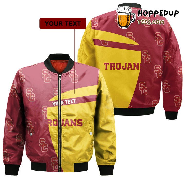 NCAA USC Trojans Custom Text Cardinal Gold Bomber Jacket NCAA USC Trojans Custom Text Cardinal Gold Bomber Jacket