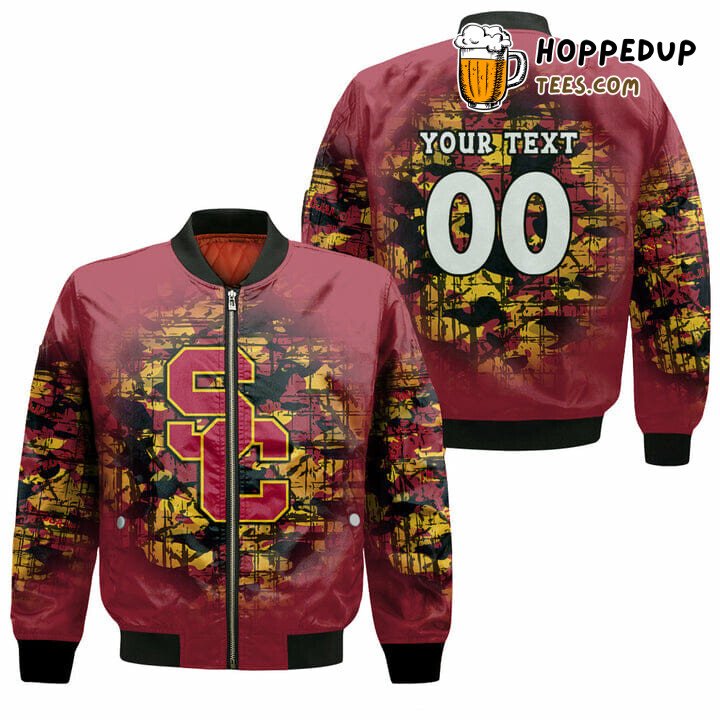 NCAA USC Trojans Custom Text Number Cardinal Bomber Jacket NCAA USC Trojans Custom Text Number Cardinal Bomber Jacket