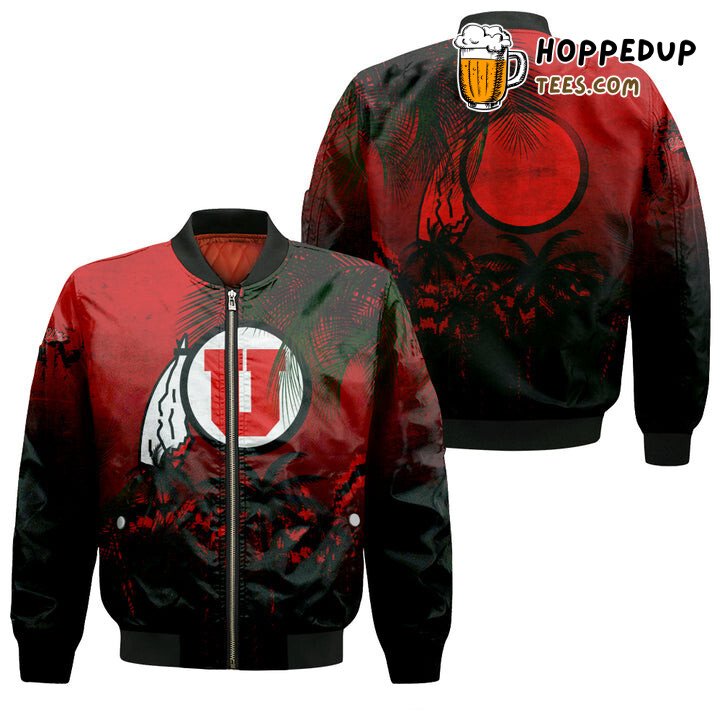 NCAA Utah Utes Coconut Tree Tropical Grunge Red Bomber Jacket