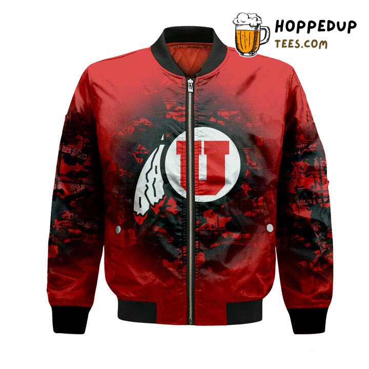 NCAA Utah Utes Custom Text Number Red Black Camo Vintage Bomber Jacket