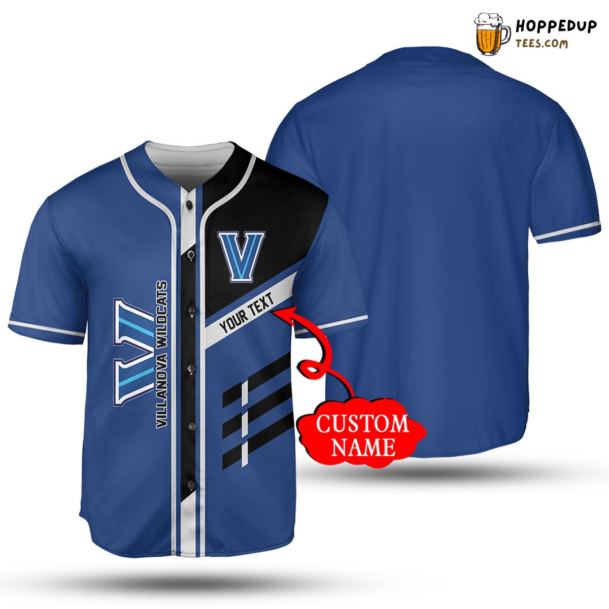NCAA Villanova Wildcats Custom Text Baseball Jersey Unisex Shirt
