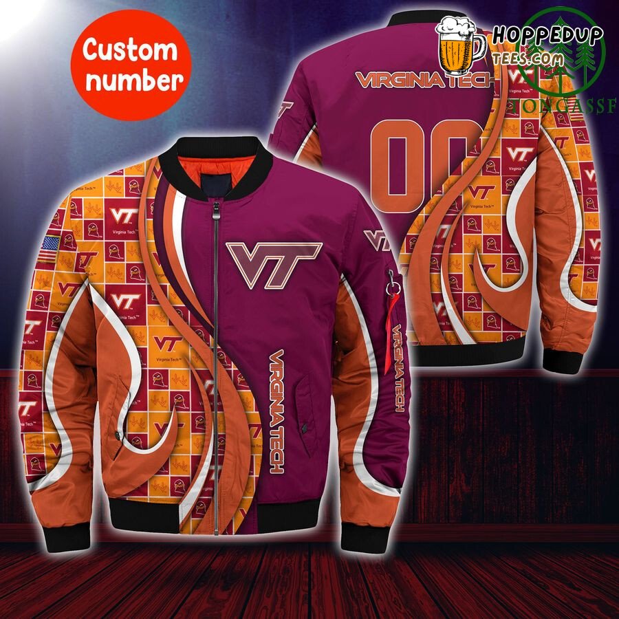 NCAA Virginia Tech Hokies Custom Number Maroon Orange Bomber Jacket NCAA Virginia Tech Hokies Custom Number Maroon Orange Bomber Jacket