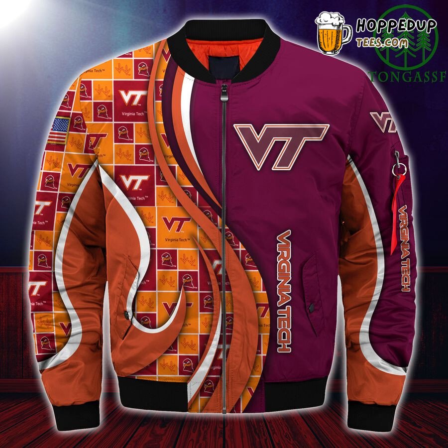 NCAA Virginia Tech Hokies Custom Number Maroon Orange Bomber Jacket