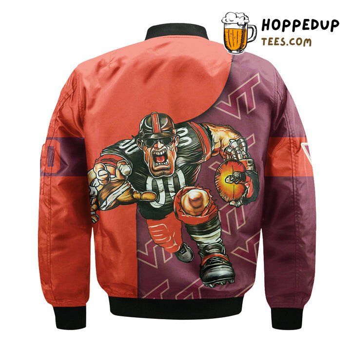 NCAA Virginia Tech Hokies Custom Number Orange Maroon Bomber Jacket
