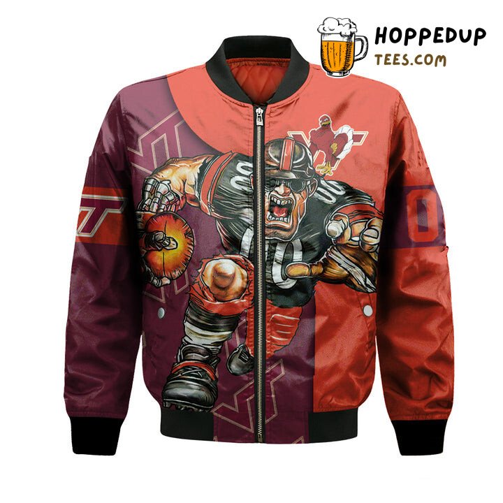 NCAA Virginia Tech Hokies Custom Number Orange Maroon Bomber Jacket NCAA Virginia Tech Hokies Custom Number Orange Maroon Bomber Jacket