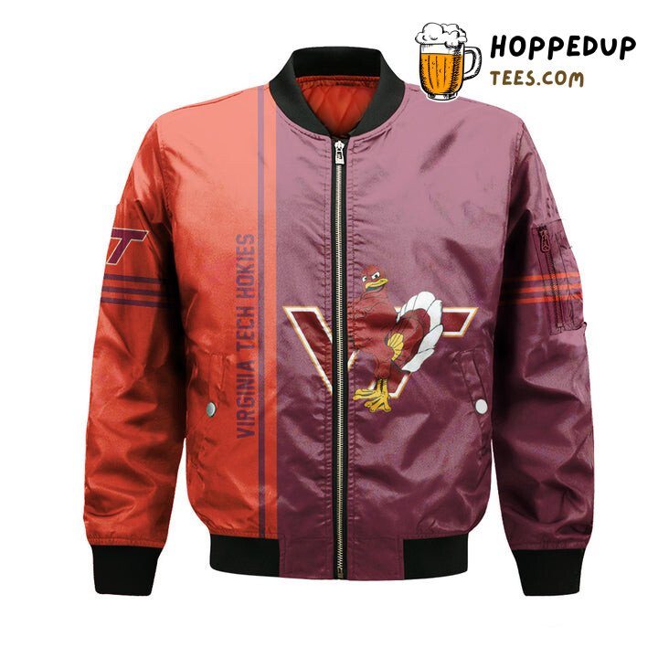NCAA Virginia Tech Hokies Custom Text Number Maroon Orange Bomber Jacket