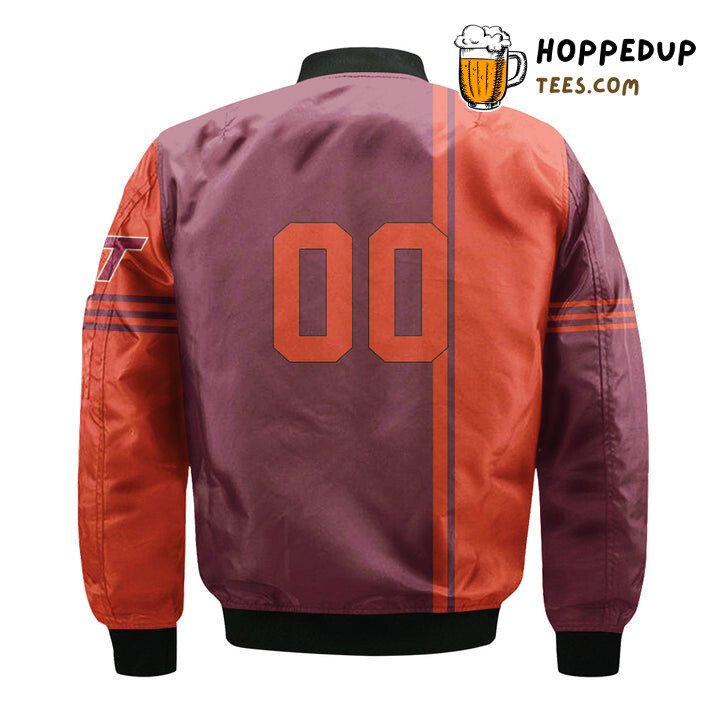 NCAA Virginia Tech Hokies Custom Text Number Maroon Orange Bomber Jacket