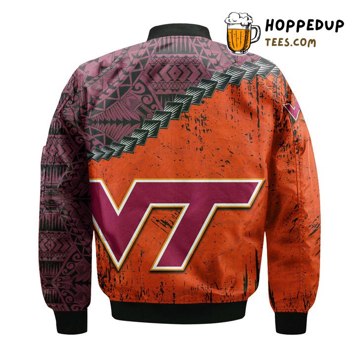 NCAA Virginia Tech Hokies Orange Maroon Bomber Jacket