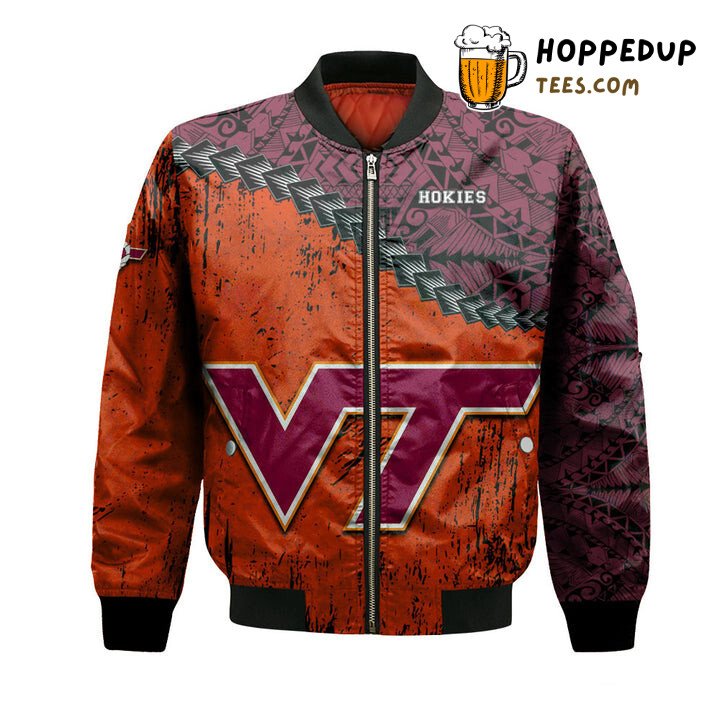 NCAA Virginia Tech Hokies Orange Maroon Bomber Jacket NCAA Virginia Tech Hokies Orange Maroon Bomber Jacket