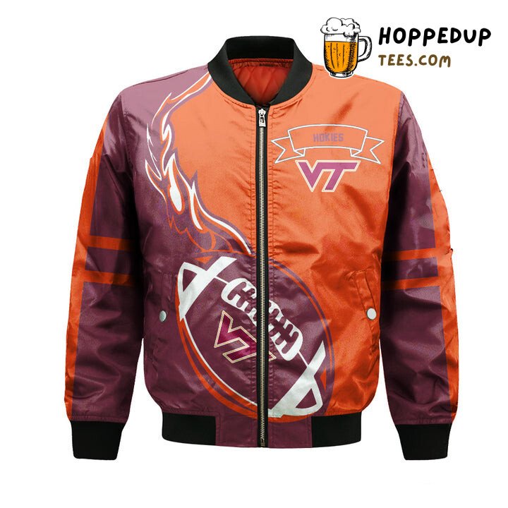 NCAA Virginia Tech Hokies Orange Maroon Bomber Jacket NCAA Virginia Tech Hokies Orange Maroon Bomber Jacket
