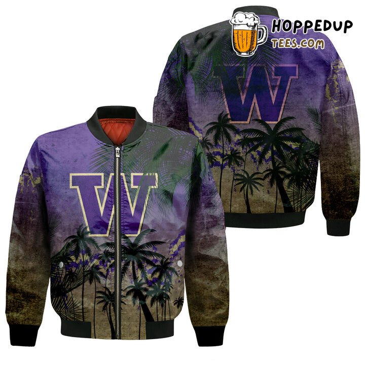 NCAA Washington Huskies Coconut Tree Tropical Bomber Jacket