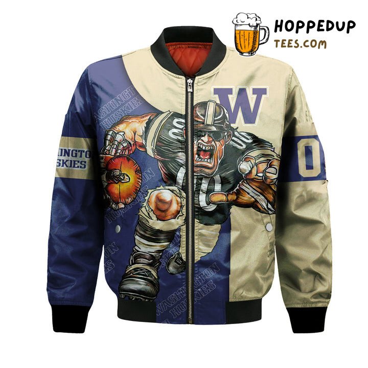 NCAA Washington Huskies Custom Number Purple Gold Bomber Jacket NCAA Washington Huskies Custom Number Purple Gold Bomber Jacket