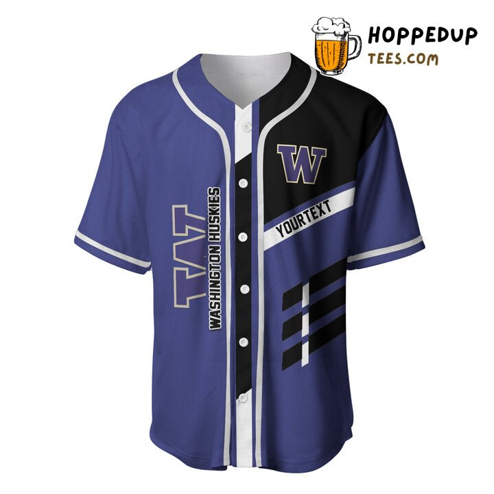 NCAA Washington Huskies Custom Text Purple Black Baseball Jersey Unisex Shirt