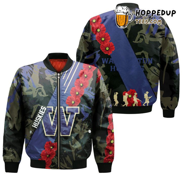 NCAA Washington Huskies Floopy Flowers Bomber Jacket NCAA Washington Huskies Floopy Flowers Bomber Jacket