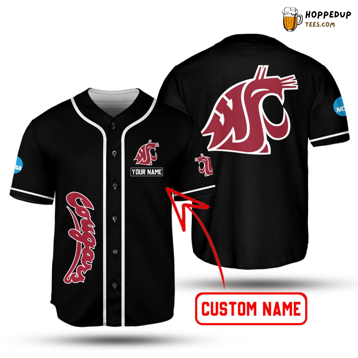 NCAA Washington State Cougars Custom Name Black Baseball Jersey Unisex Shirt
