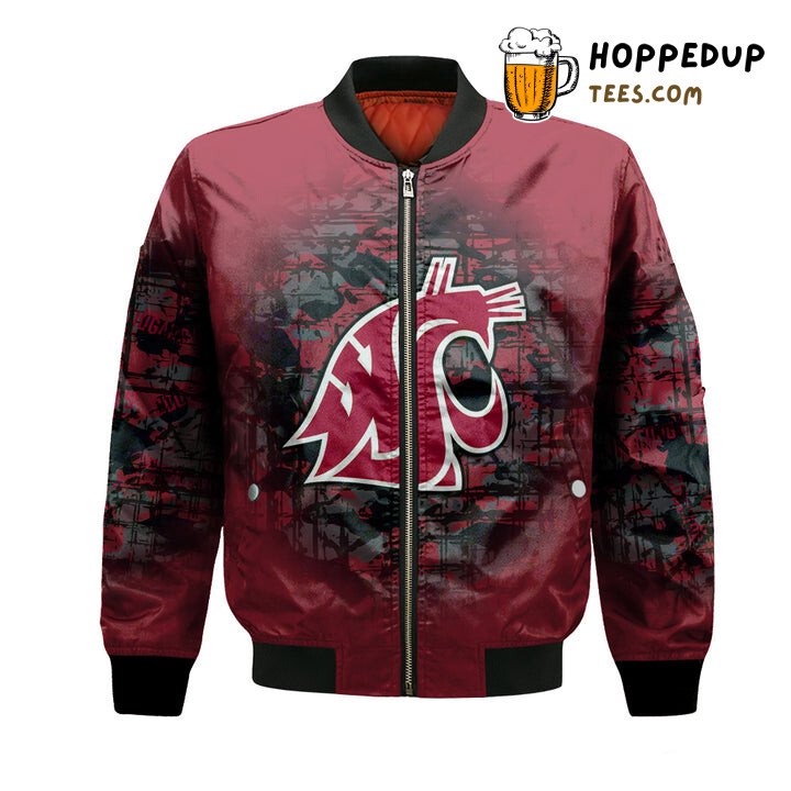 NCAA Washington State Cougars Custom Text Number Red Camo Vintage Bomber Jacket