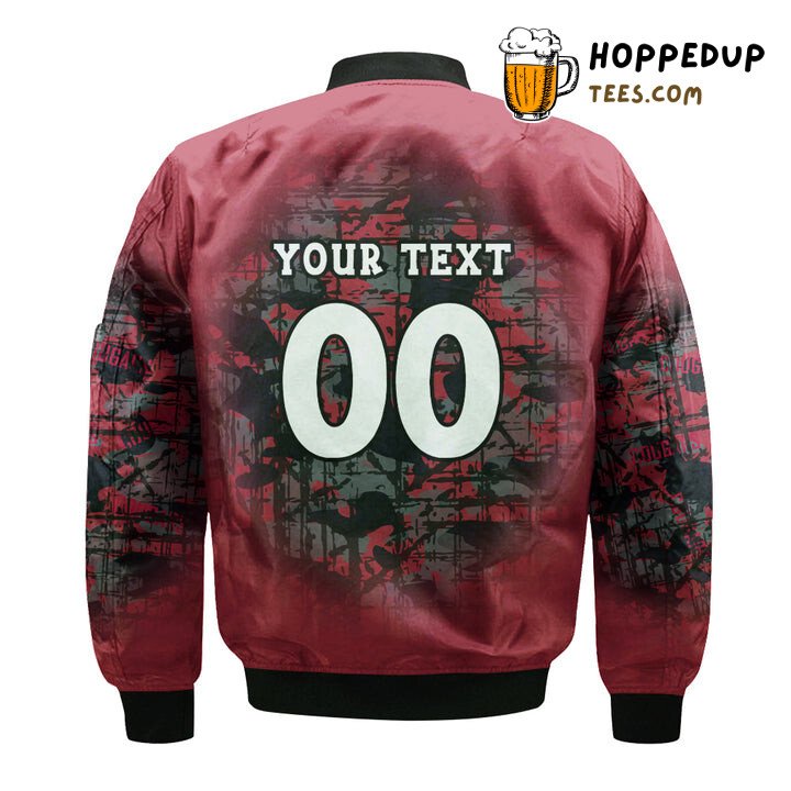 NCAA Washington State Cougars Custom Text Number Red Camo Vintage Bomber Jacket