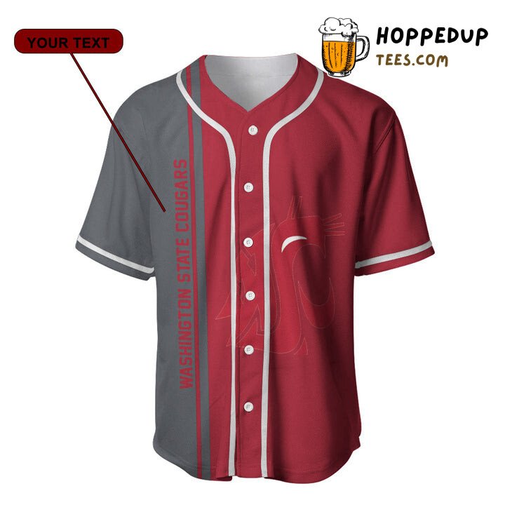 NCAA Washington State Cougars Custom Text Number Red Grey Half Style Baseball Jersey Unisex Shirt