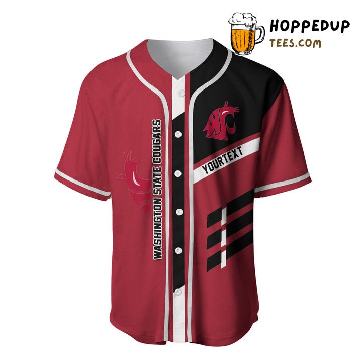 NCAA Washington State Cougars Custom Text Red Black Baseball Jersey Unisex Shirt NCAA Washington State Cougars Custom Text Red Black Baseball Jersey Unisex Shirt