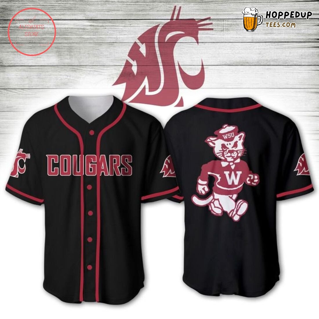 NCAA Washington State Cougars Mascot Black Baseball Jersey Unisex Shirt