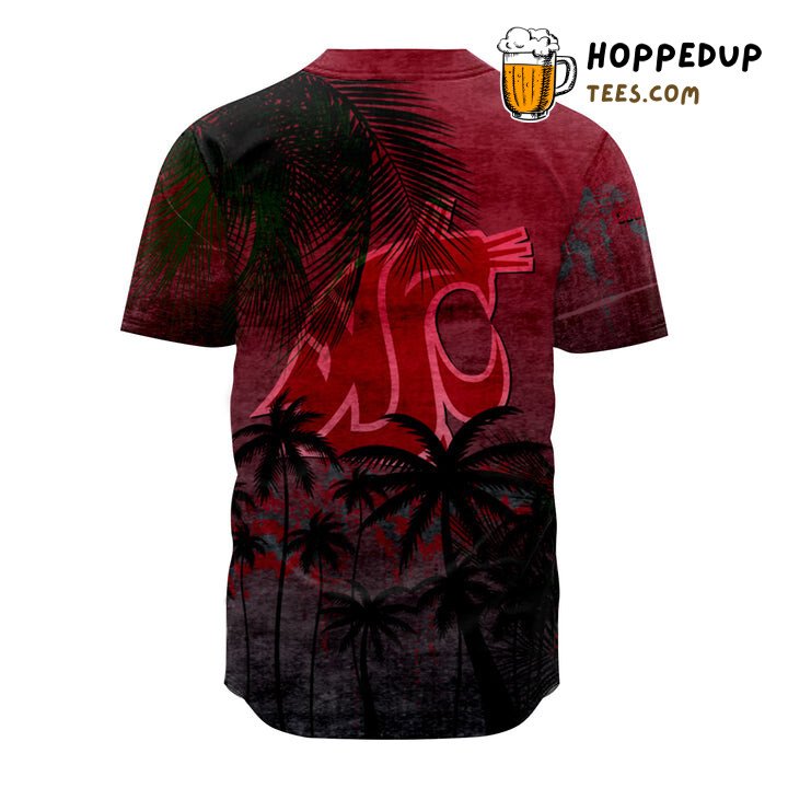 NCAA Washington State Cougars Red Coconut Tree Tropical Grunge Baseball Jersey Unisex Shirt