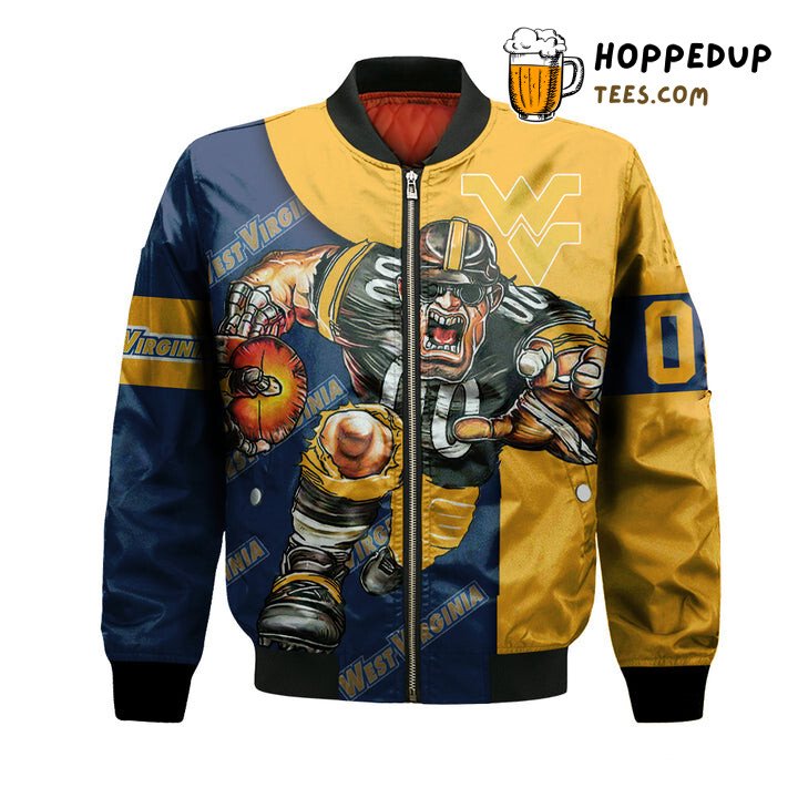 NCAA West Virginia Mountaineers Custom Number Blue Gold Bomber Jacket NCAA West Virginia Mountaineers Custom Number Blue Gold Bomber Jacket