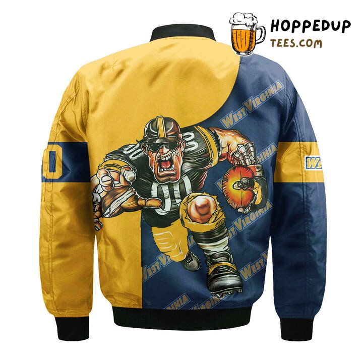 NCAA West Virginia Mountaineers Custom Number Blue Gold Bomber Jacket