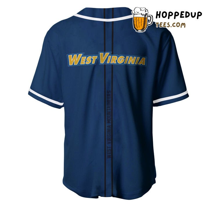 NCAA West Virginia Mountaineers Custom Text Blue Black Baseball Jersey Unisex Shirt