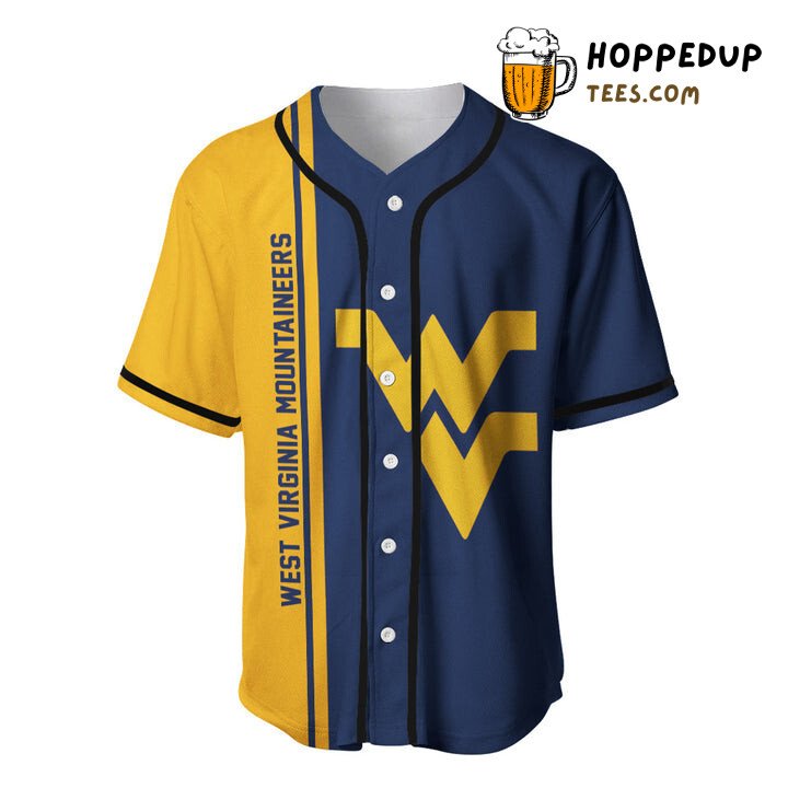 NCAA West Virginia Mountaineers Custom Text Number Blue Gold Baseball Jersey Unisex Shirt NCAA West Virginia Mountaineers Custom Text Number Blue Gold Baseball Jersey Unisex Shirt