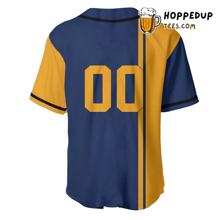 NCAA West Virginia Mountaineers Custom Text Number Blue Gold Baseball Jersey Unisex Shirt