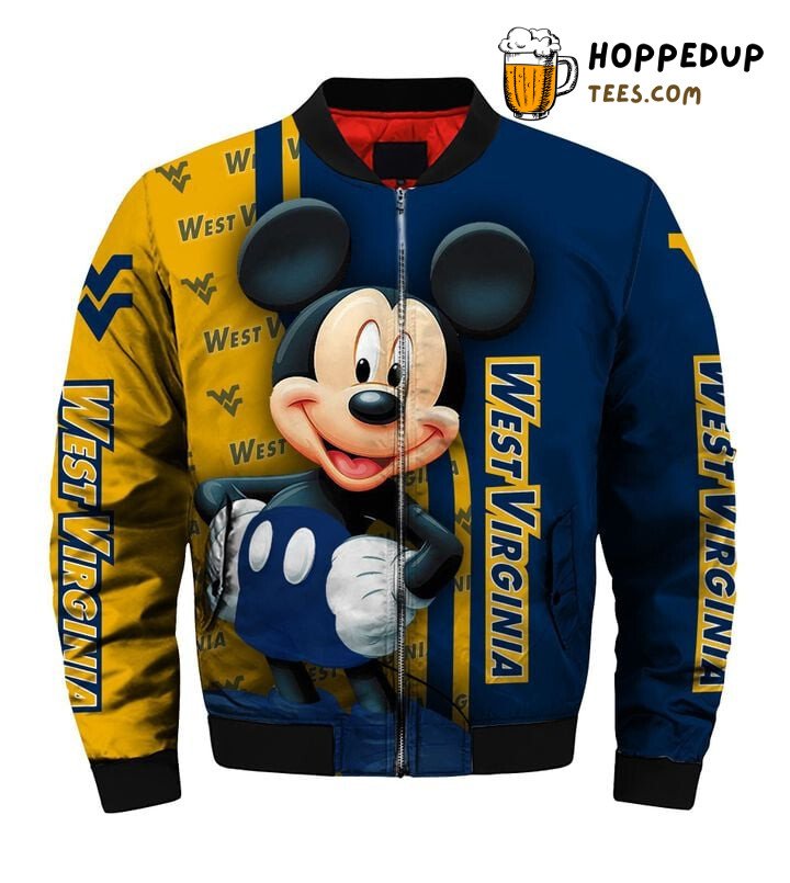 NCAA West Virginia Mountaineers Mickey Mouse Bomber Jacket NCAA West Virginia Mountaineers Mickey Mouse Bomber Jacket