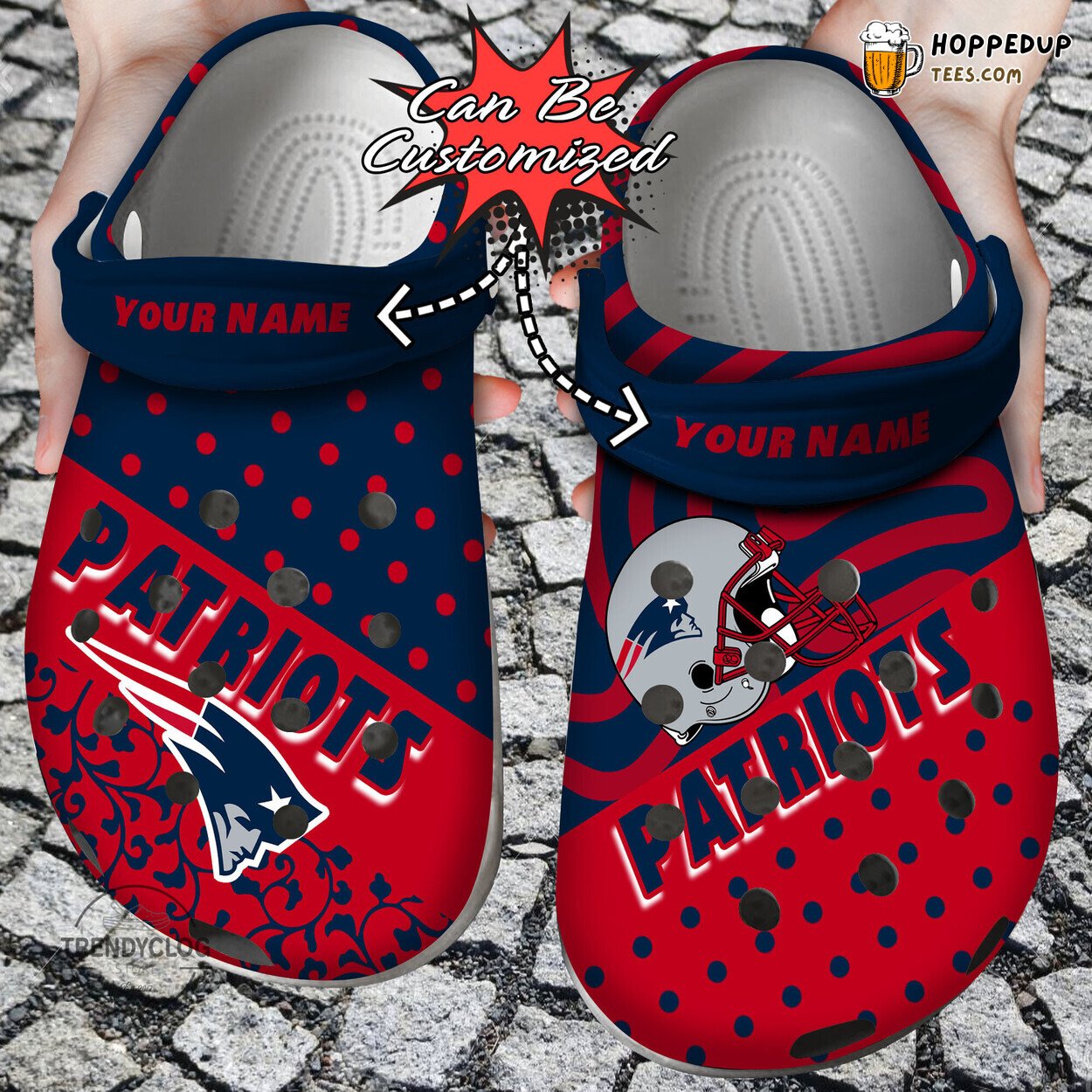 NE Patriots Football Personalized Polka Dots Colors Stylish Clogs